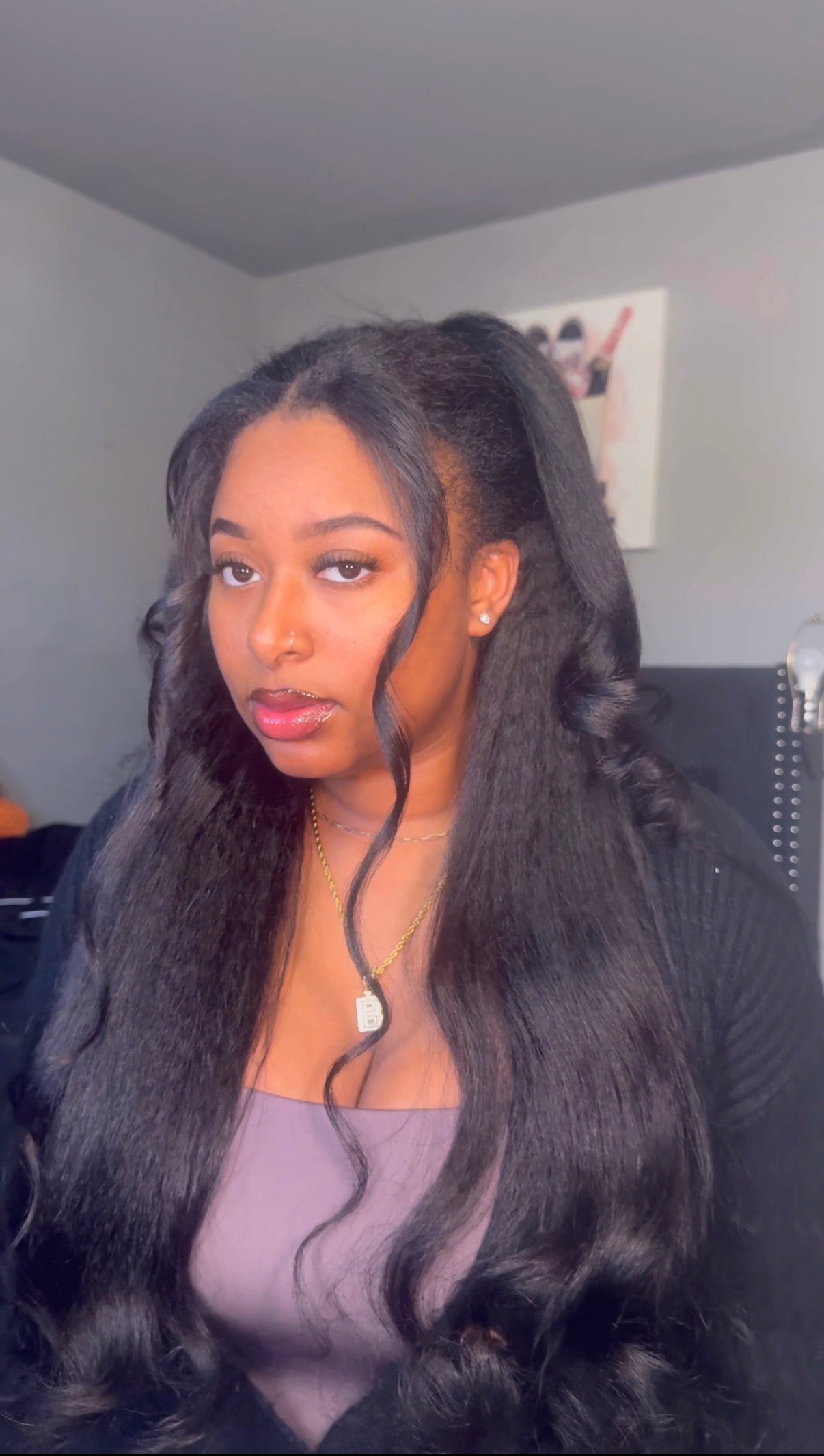UNice 24” Kinky Straight V Part Wig – 180% Density | Luxe Rewear