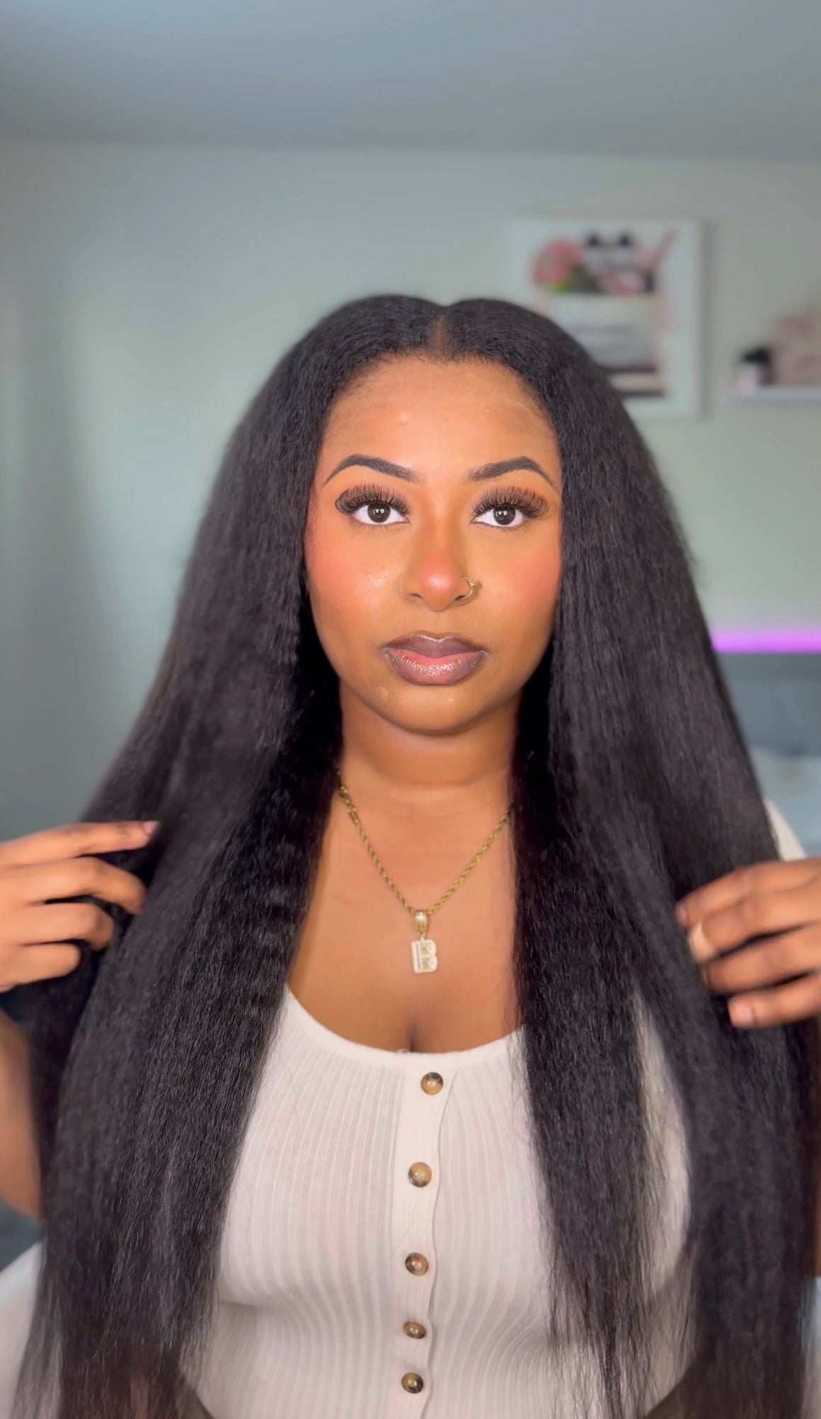 Sterly 26” Kinky Straight V-Part Human Hair Wig