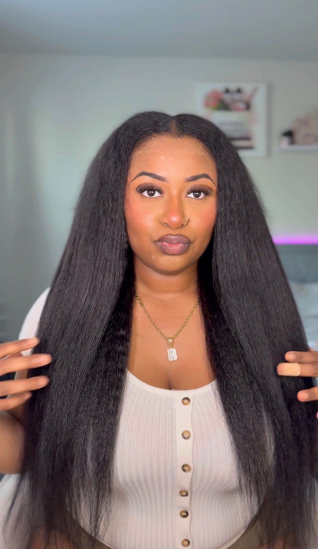 Sterly 26” Kinky Straight V-Part Human Hair Wig