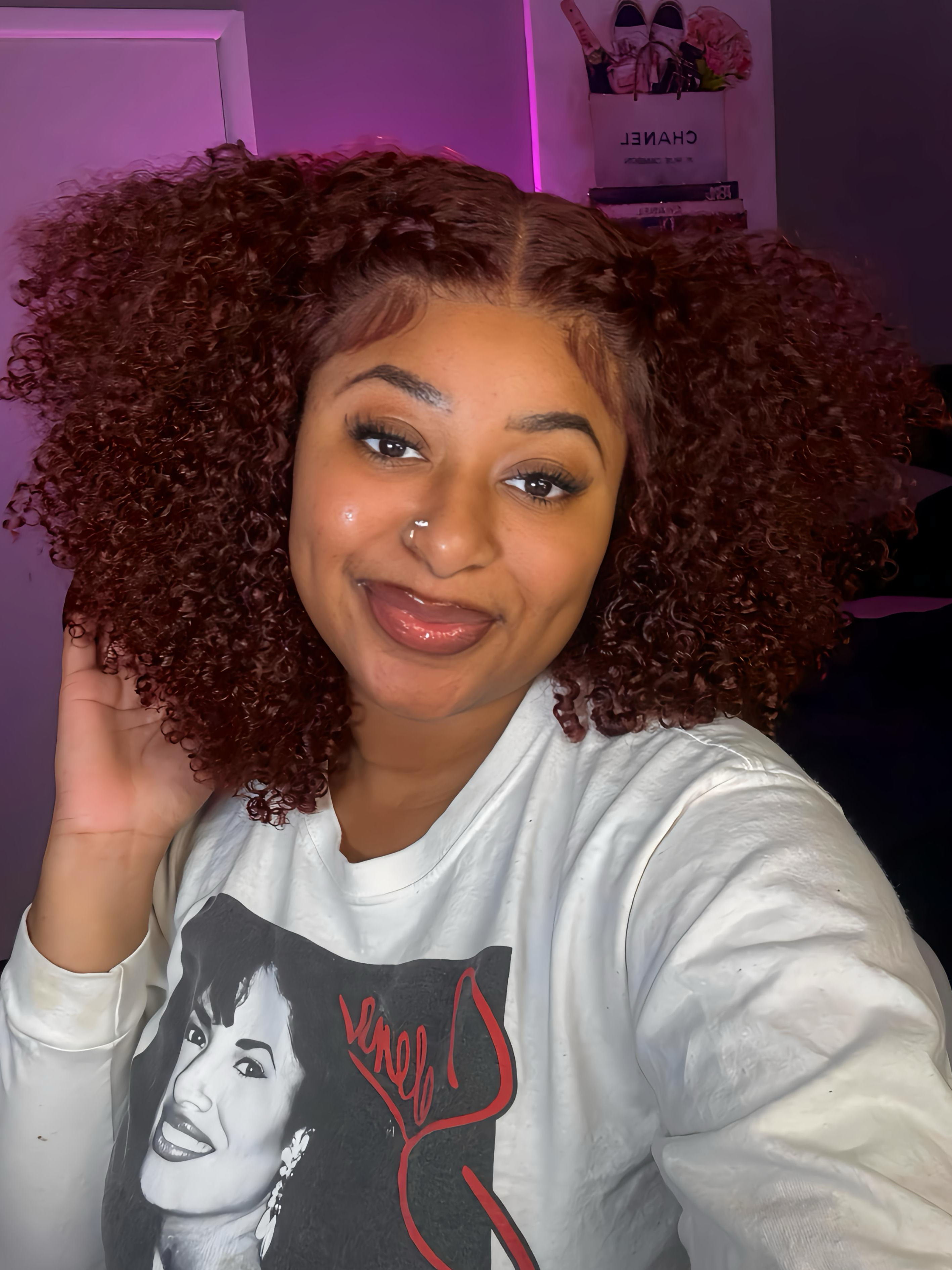 Custom Auburn Curly Lace Front Wig | 14”–16” Bob