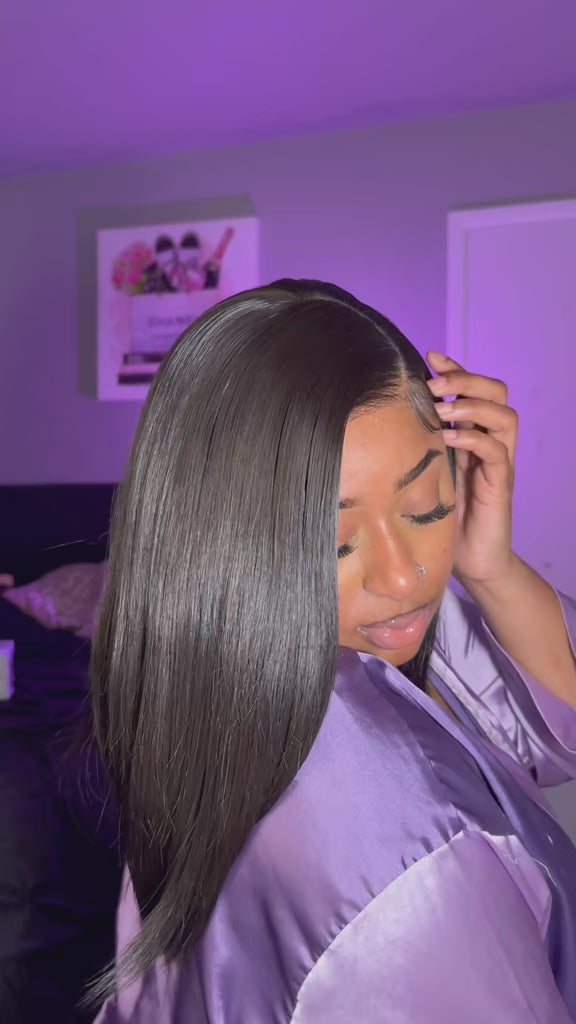U&A Hair 9x7 Glueless C-Part Synthetic Wig | 14” Natural Black
